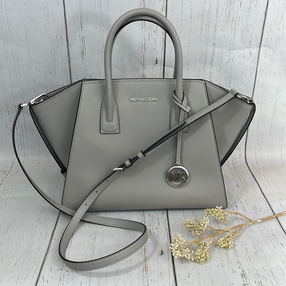 Michael Kors Avril  Zip Top Satchel Crossbody Gray Purse
